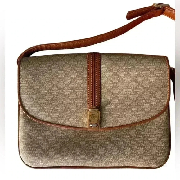 CELINE Macadam Blason Shoulder Cross Body Bag PVC Leather  Beige - Picture 1 of 16